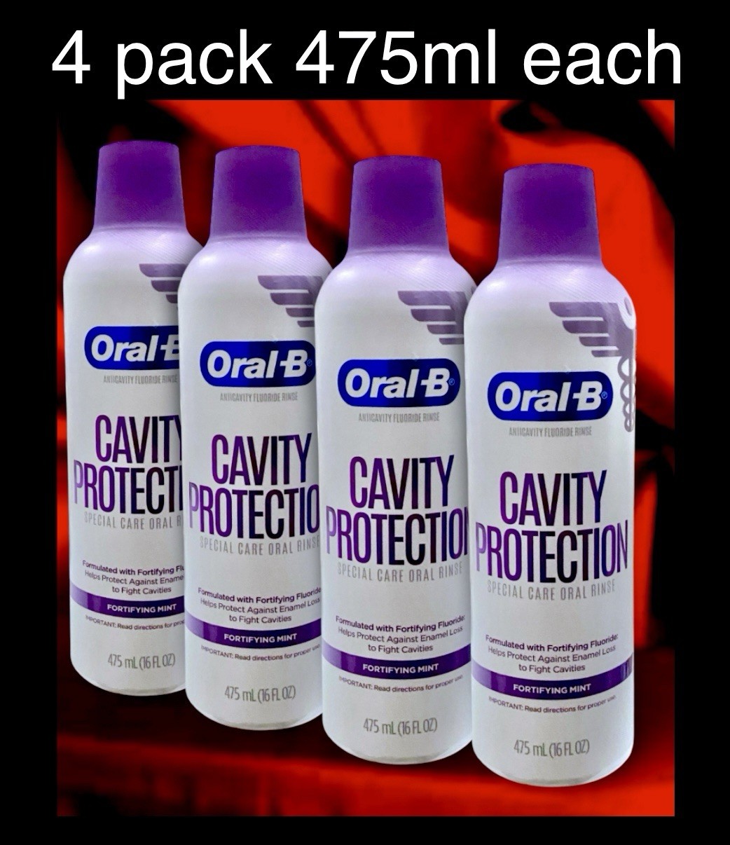 4pk Oral-B Cavity Protection Fortifying Mint Oral Rinse Mouth Wash 475ml Each