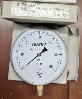 #ad TRERICE 620B4502LA100 4.5” DIAL PRESSURE GAUGE 0 60 PSI 1 4 NPT NEW $20.00