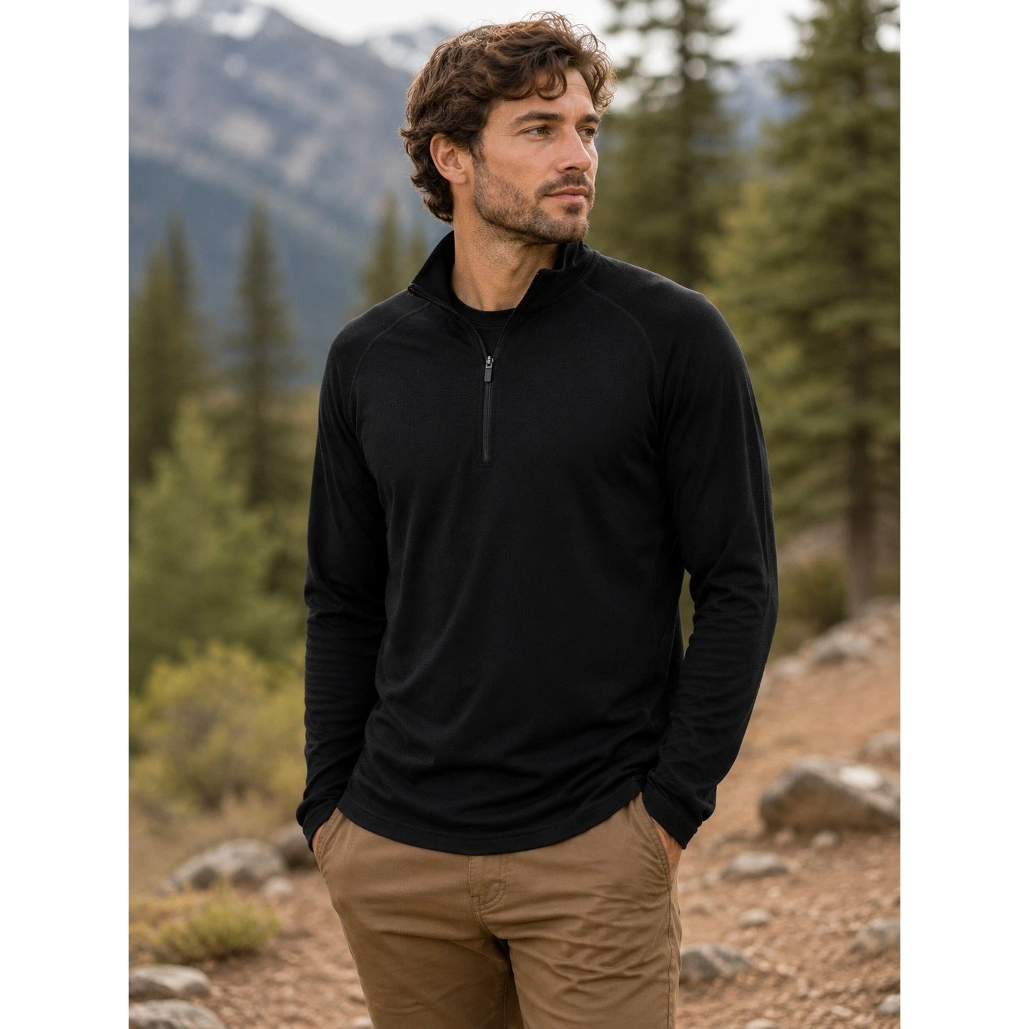 Merino.tech 100% Merino Wool Quarter Zip Base Layer Pullover Black Men's XXL