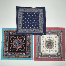 3 Wamcraft Bandanas Blue Cotton Paisley  Southwest Geometric Aztec, Made in USA