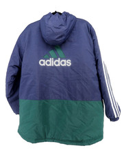 Vtg Adidas Jacket Mens XL Blue Green Hood Trefoil 3 Stripe Y2K 90 Logo Spellout