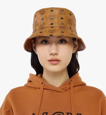 Custome Made Bucket Hat Printed Genuine Leather Brown Color Hat All Sizes