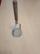 Vintage Robinson Knife Kitchen Utensil Stainless Steel Potato Masher Wood Handle