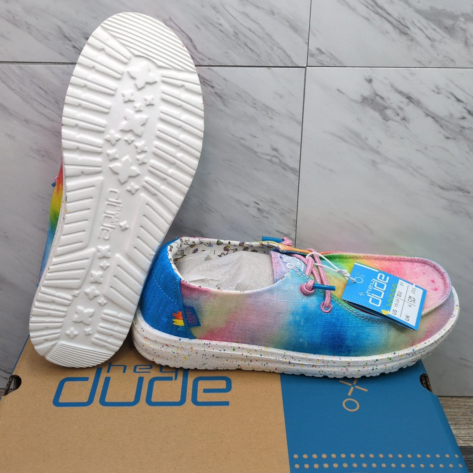 Hey Dude Wendy Dreamer Magic Rainbow Unicorn Tie Dye Shoes Youth 5 Womens Size 6