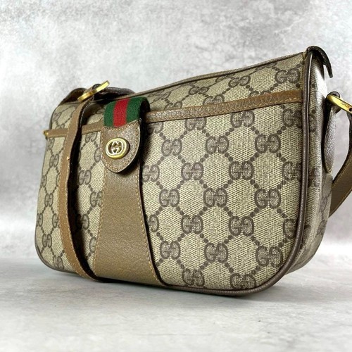 GUCCI GG Sherry Line Shoulder Bag Beige PVC x Leather Vintage Authentic Used - Picture 2 of 11