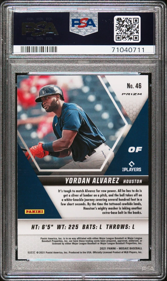 2021 Panini Mosaic #46 Yordan Alvarez Green Mosaic Prizm PSA 10 POP1 - Image 2 of 2