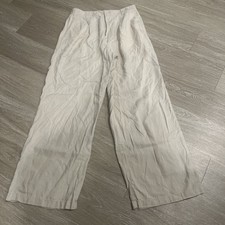 Gap Women Easy Trousers Wide-Leg Linen Blend Beige Pleat Dress Pants 6 Casual