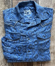 WRANGLER ROCK 47 PAISLEY PEARL SNAP WESTERN SHIRT BLUE MENS MEDIUM EXCELLENT