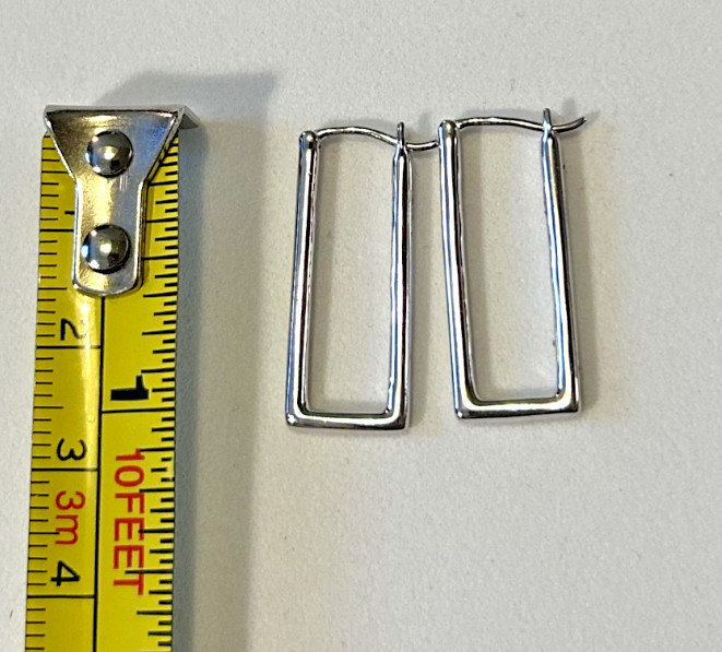 Silver Rectangular Small Hoop Earrings, 1" long, … - image 2