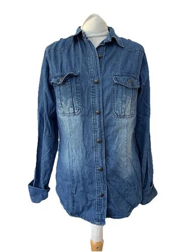 Denim & Co Blue Denim Blouse Size 12 Shirt Long sleeve Cotton Women’s