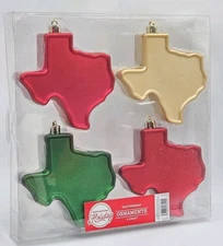 New Package Of 4 H-E-B Destination Holiday Texas Shape Shatterproof Ornaments