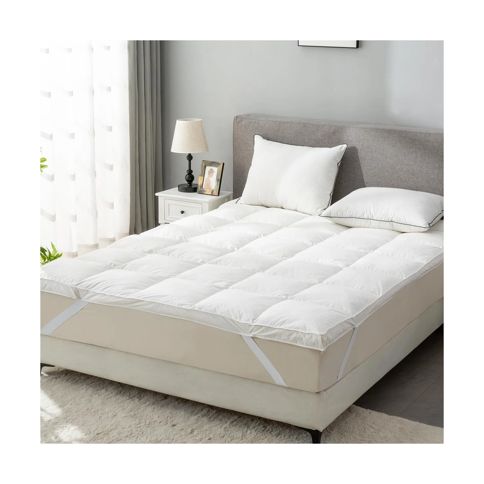 Goose Down Feather Bed Mattress Topper,Down Matress Topper Cover with Straps,...