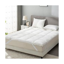Colchón de pluma de ganso para cama, cubrecolchón de plumón con correas,...
