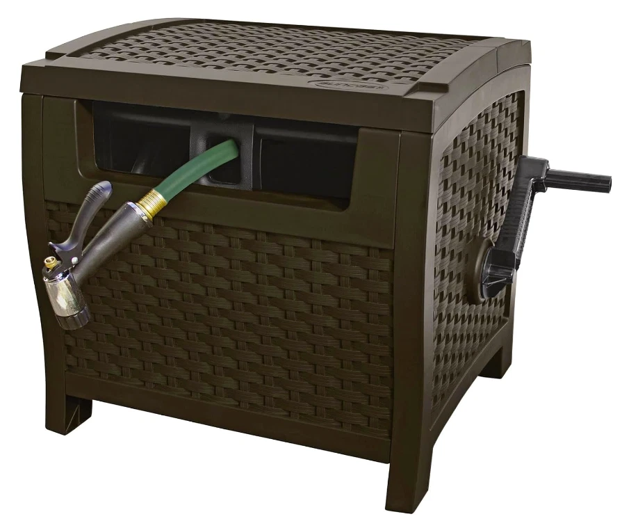 Manguera de resina estilo mimbre Suncast 175 pies escondida con guía de manguera, Java Foto 2 de 4