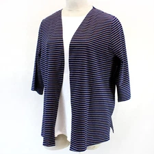 Catherines Suprema Plus Blue Navy Striped Open Front Cardigan 6X 38/40