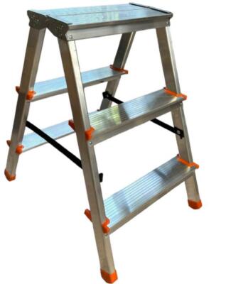 SCALETTA DOMESTICA DRABEST 2 GRADINI – Alluminio, Doppia Faccia, 125 Kg, Con Gancio E Piattaforma Antiscivolo