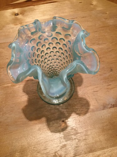 VTG Blue Fenton Hobnail Trumpet Vase 4” And Cruet/Stopper 4 3/4”~MINT - Picture 9 of 11