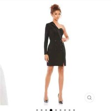 Mac Duggal 12262 One Sleeve Tuxedo Dress Black 4 NWOT