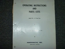 Powermatic Model 141 Band Saw 14" Parts Catalog & Operator Instruction Manual