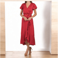 Large Nicole Miller Red Faux Wrap Dress Size S Christmas dress