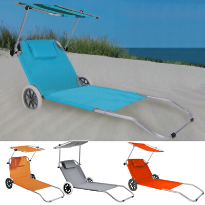 STRANDLIEGE mit ROLLEN Strand und Transportliege mit Dach versch