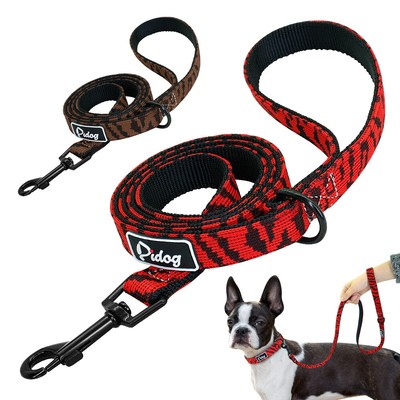 red leash dog walking