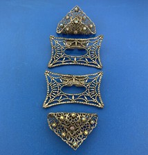 Designer MUSI 1970's Cut Steel Rhinestone Lot Of Two Pair Shoe Buckles