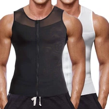 Men Compression Zipper Vest Undershirt Body Shaper Tummy Control Muscle Tank Top