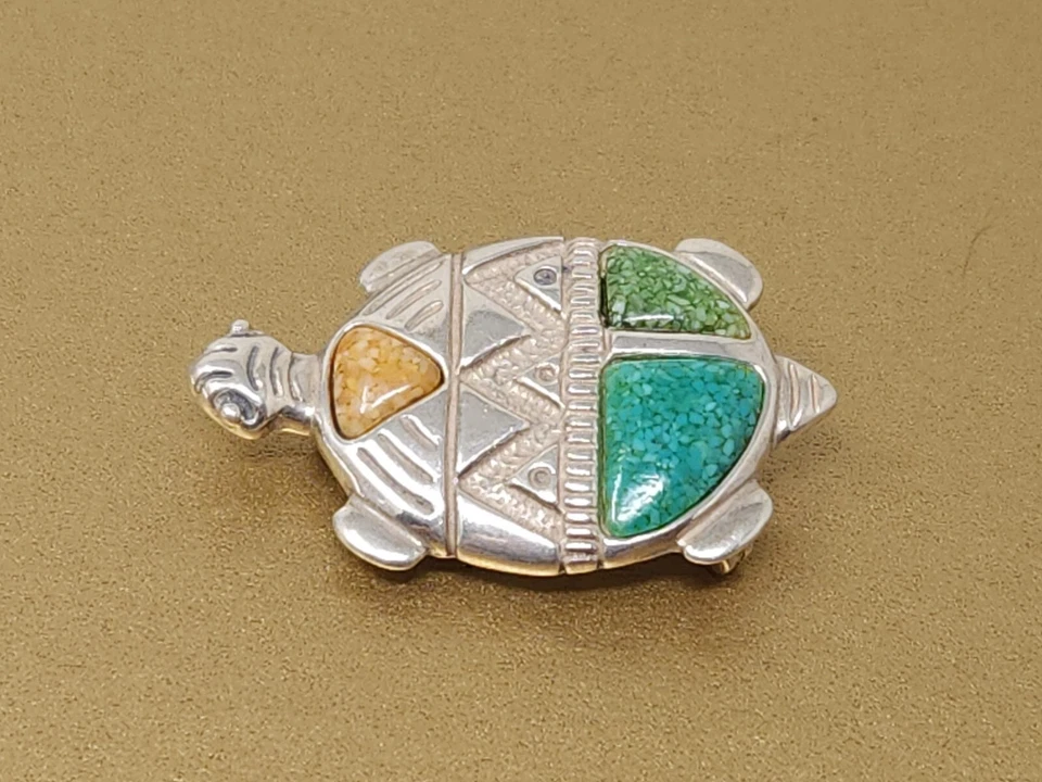 Broche prendedor vintage de tortuga turquesa de plata esterlina 925 CAROLYN POLLACK RELIOS Foto 2 de 4