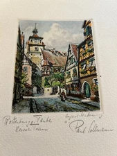 Rothenburg ob der Tauber Bavaria Etching Print Paul Sollmann Signed Multicolored
