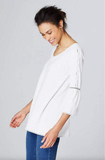 J.Jill M  NEW Stylish Relaxed Knit Button-Sleeve Top  White  NWT 1C1 