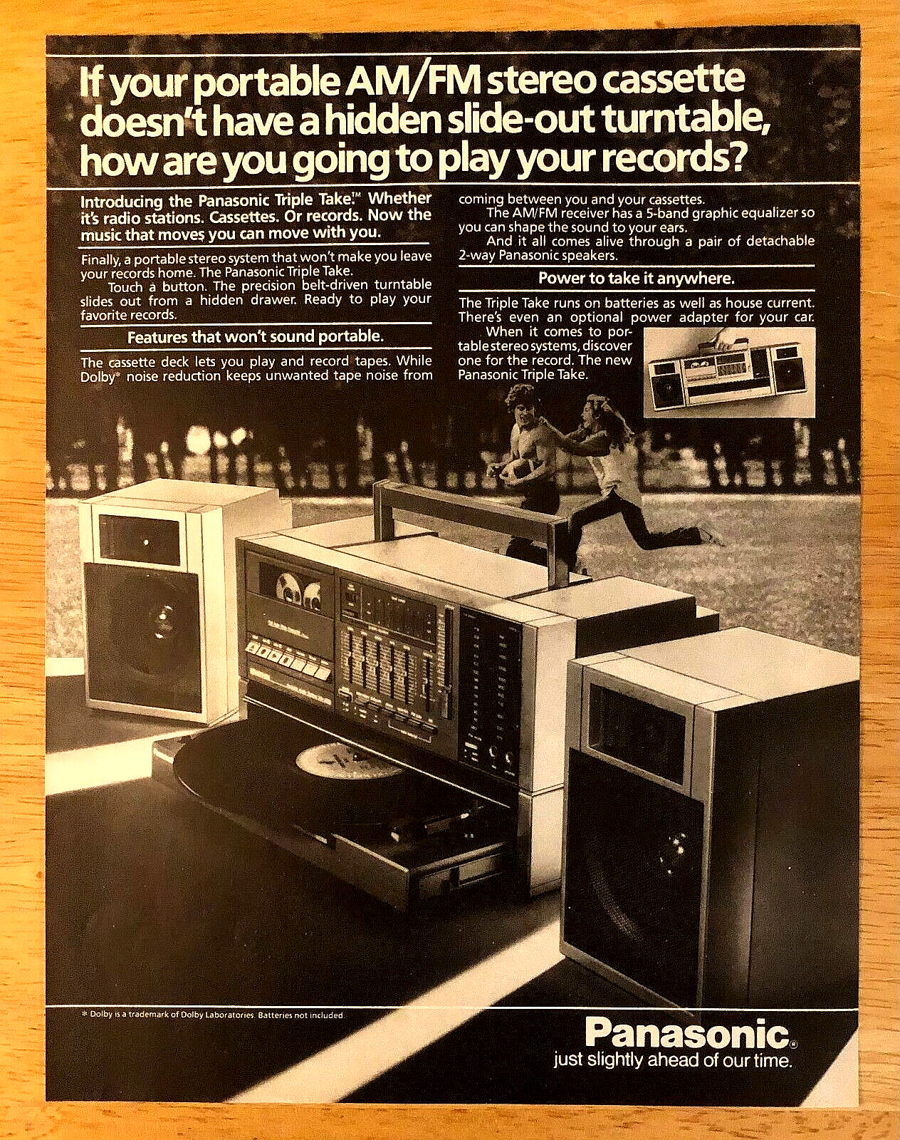 PANASONIC TRIPLE TAKE&mdash;BOOMBOX WITH TURNTABLE&mdash;ORIGINAL 1984 MAGAZINE PRINT AD