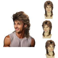 Sabosi Light Brown Mullet Wig 80s Men Punk Rocker Long Wig Halloween Party