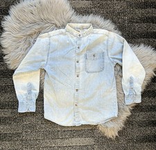 Vintage 90s Denim Button Up Shirt XL - Light Wash Jean Long Sleeve Distressed