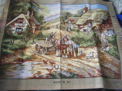 Gobelin Wandteppich Nadelspitze bedruckt Leinwand, Land Dorf Cottages, 60 x 75 cm