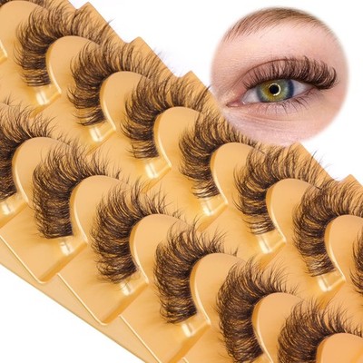 Mavphnee Brown False Eyelashes Cat Eye Natural Look Lash Extension D Curl Wis...