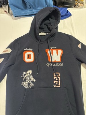 Off-White Navy Blau Hoodie - Skelett Grafik - Streetwear Größe M