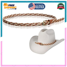 Cowboy Hat Band for Men Women, Weaving Leather Hat Band Adjustable Fits Western/