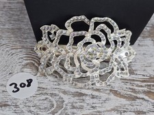 Rhinestone Rose Hair Barrette Silver Tone Floral Bridal Hair Clip 308