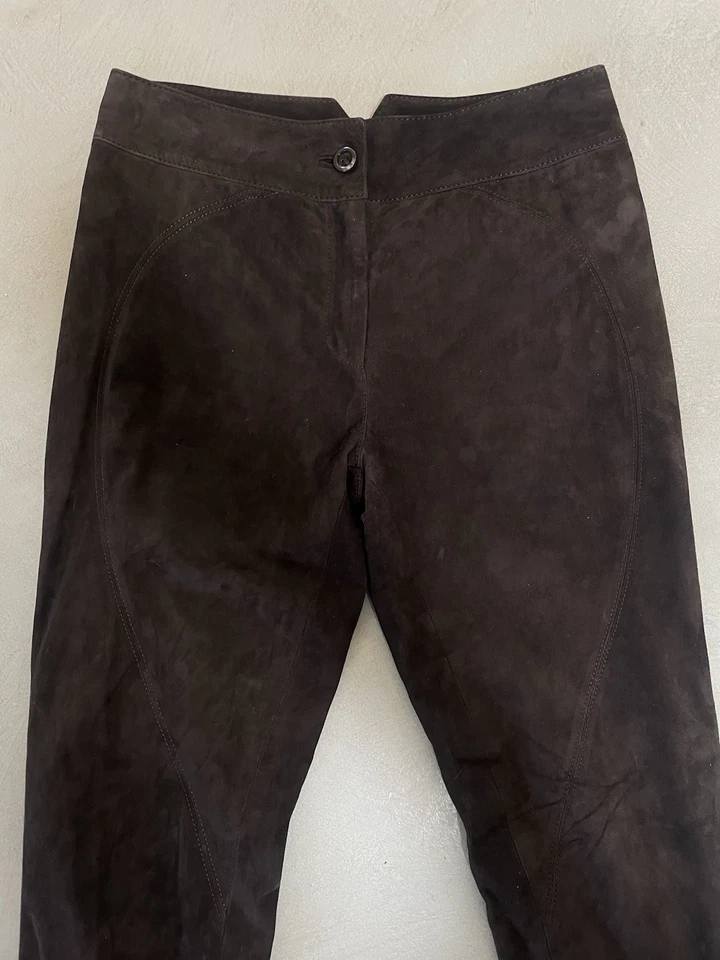 Carolina Herrera Marrón Gamuza Cuero Pantalones Pantalones Cremallera al Tobillo - Talla 28x28.5 Foto 4 de 4