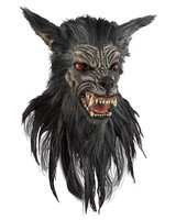 Werwolf Maske Vollkopf – Latex Wolf Maske Mit Kunstfell & Roten Augen –