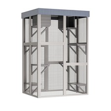 Gray Cat House Solid Wood Cage Playpen w/6 Jumping Platforms  2 Napping Houses