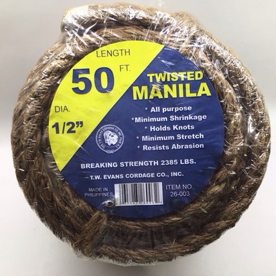 T.W Evans Cordage 26-003 1/2-Inch X 50-Feet 5-Star Manila Rope