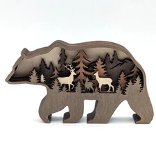 Rustic Wooden Bear Silhouette Ornament Decor Layered Forest Deer  Woodland Art