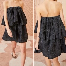 Ulla Johnson Mini Dress Size 4 Strapless Jacquard Floral Motif Black Silk Blend