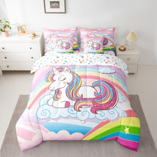 Rainbow Unicorn 7-Piece Bedding Set for Kids - Cute Comforter Sheets