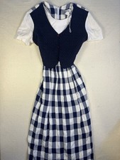 VTG Blue White Gingham Dress With Vest Tie-back Cottagecore Granny Summer 90s