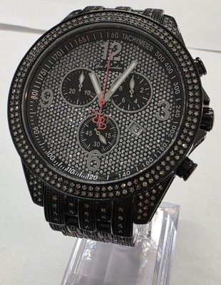 Joe Rodeo JHL42 47mm 6 Carats Diamond Watch Black Pvd Swiss Chronograph Mens
