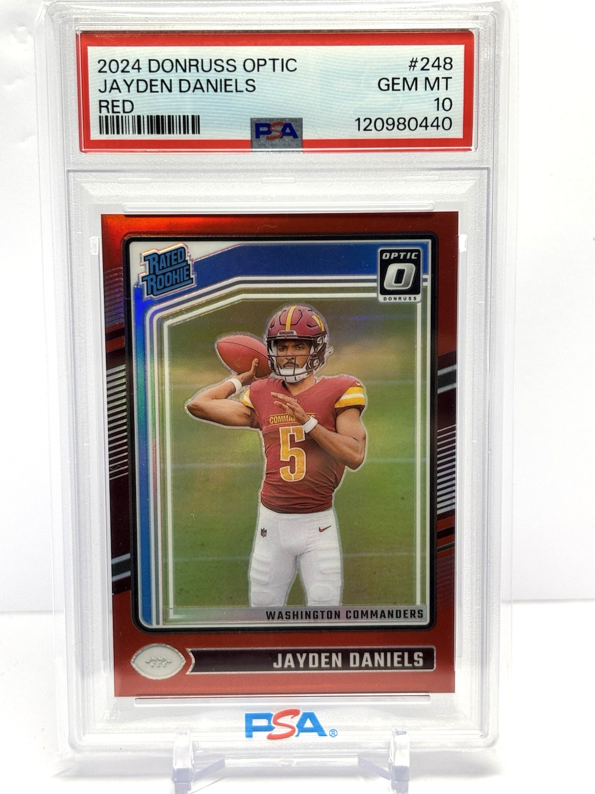 2024 Optic Red #248 Jayden Daniels Rated Rookie /125 PSA 10