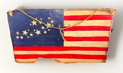 US Flag Painted On A Rock Slab/Slate *heavy 24x14 in